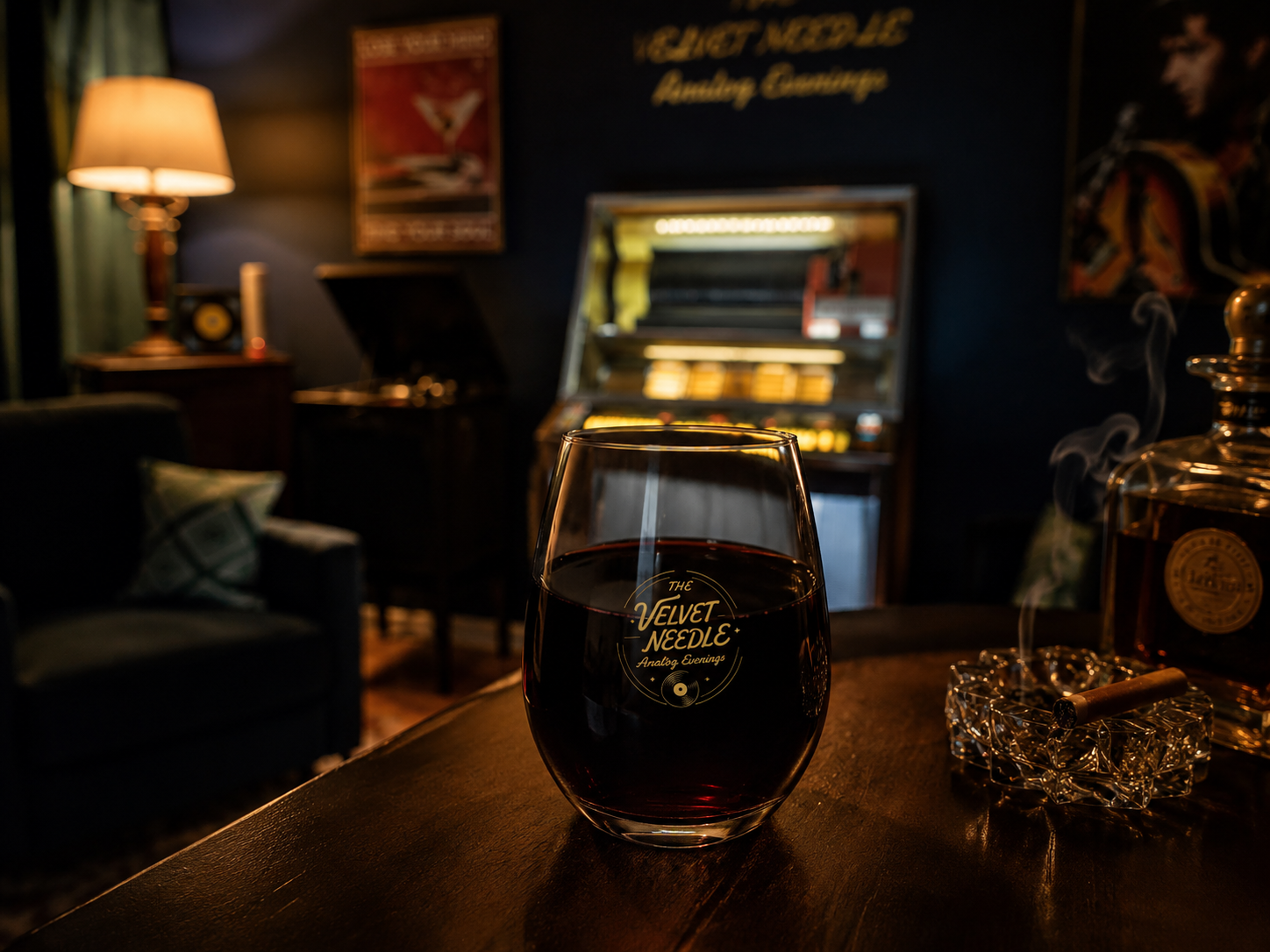 The Velvet Needle stemless wine glass